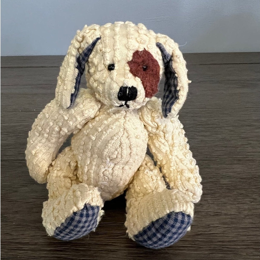 Vintage 1999 Grandma's Heart Handcrafted Cable Knit Gingham Puppy Dog Plush Toy